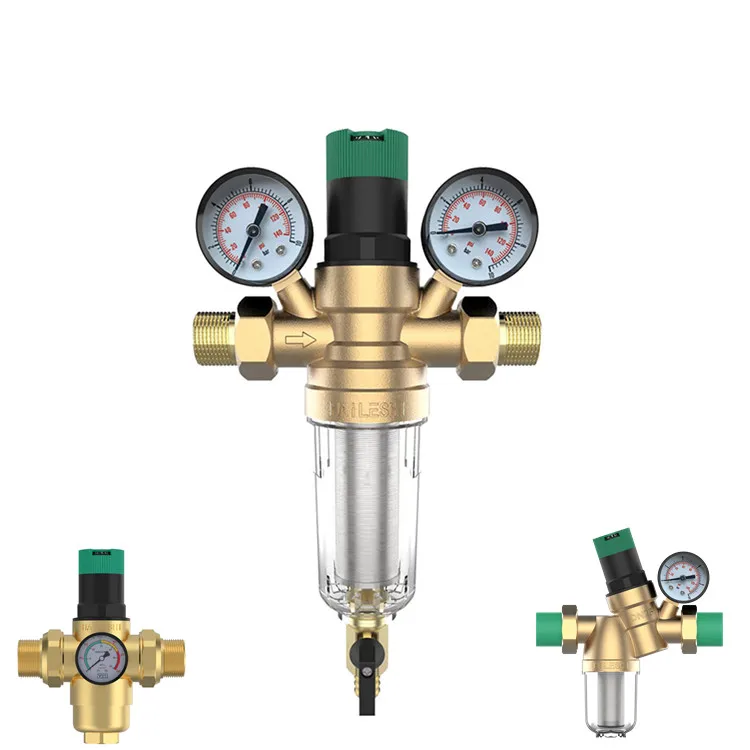 

Оптовый латунный редукционный фильтр с двумя манометрами, предохранительный клапан, контроль давления воды и воздуха для бытовой фильтрации