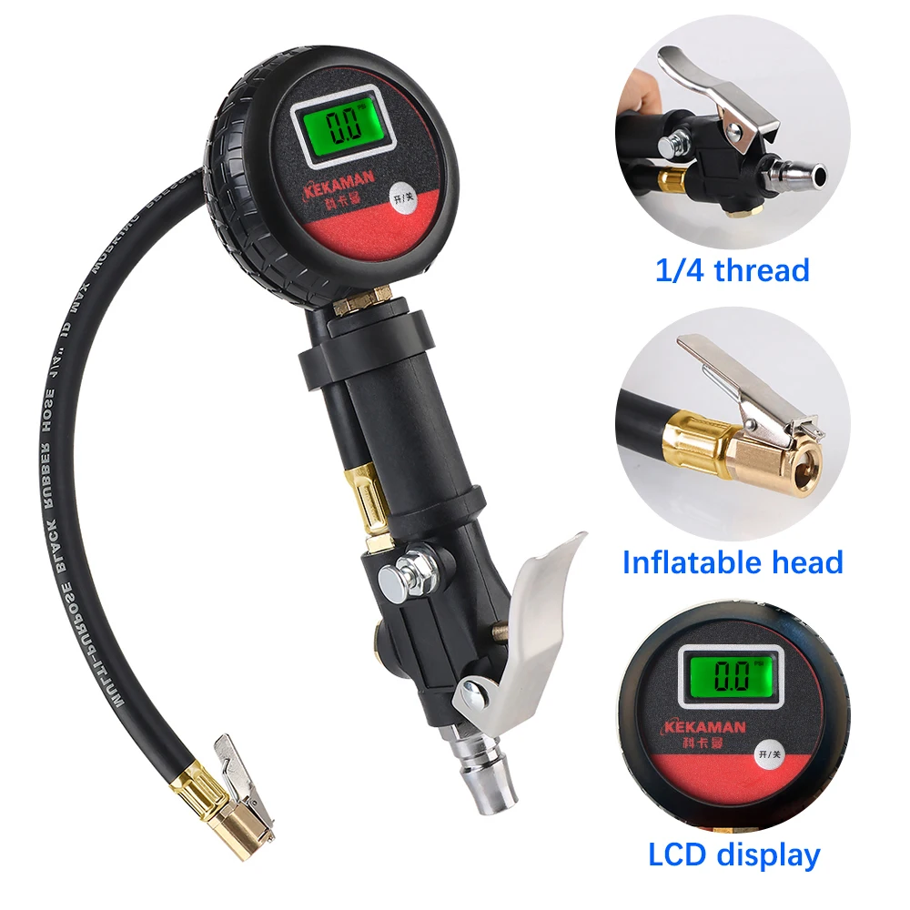 Portale Tire Pressure Gauge Motorcycle Inflator Hose Valve Adapter Digital Tyre Tester for Motorbike Bicycle Inflation 0-200psi