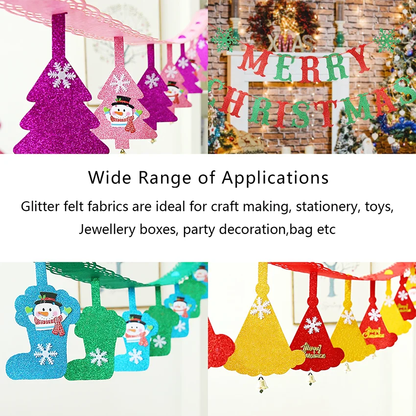 Glitter Felt Fabric Sheets for Crafts 20 Colors Choice 20x30cm 2Pcs/Pack for Party & Holiday Decorations