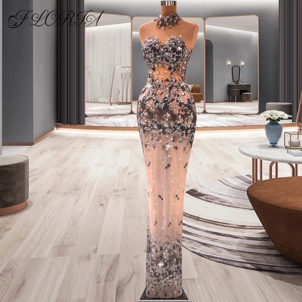 Vestidos De Festa Heavily Luxury Beadings Crystal Evening Dress Handmade Sewing Arabian Dubai Design Mermaid Formal Party Gown