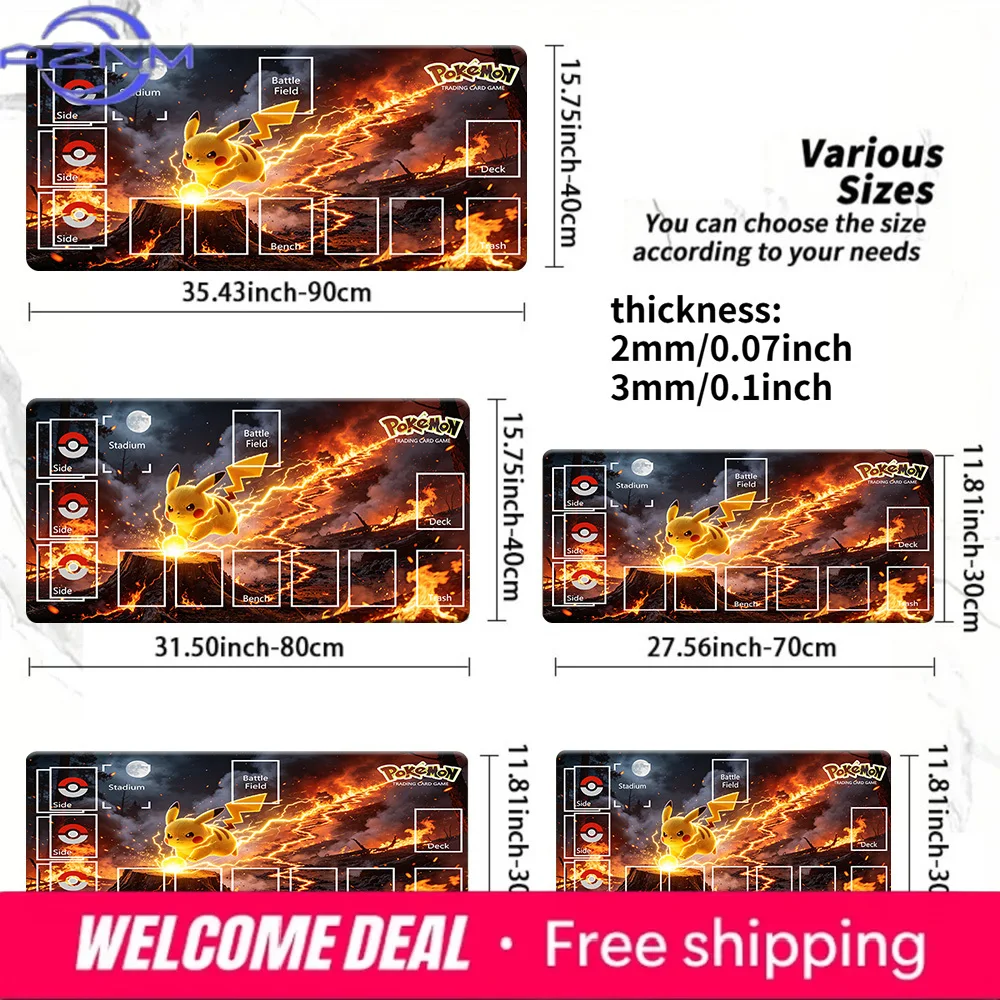 Fire Lightning Pikachu Pokemon TCG Battle Playmat Large Extended Non-Slip Gaming Mouse Pad Desk Mat