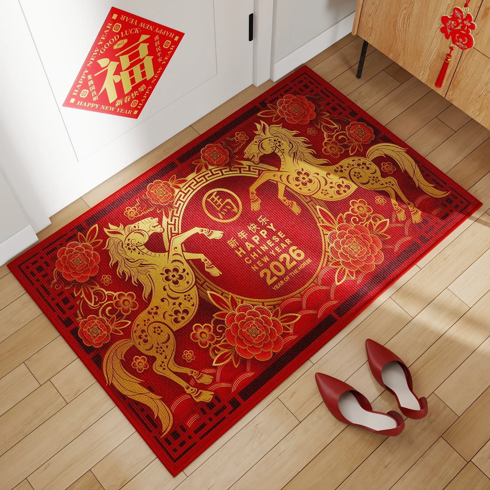 VIKAMA 2026 سنة الحصان سجادة أرضية منزلية مقاومة للأوساخ السنة الجديدة سجادة أرضية الحمام سجادة ماصة #4