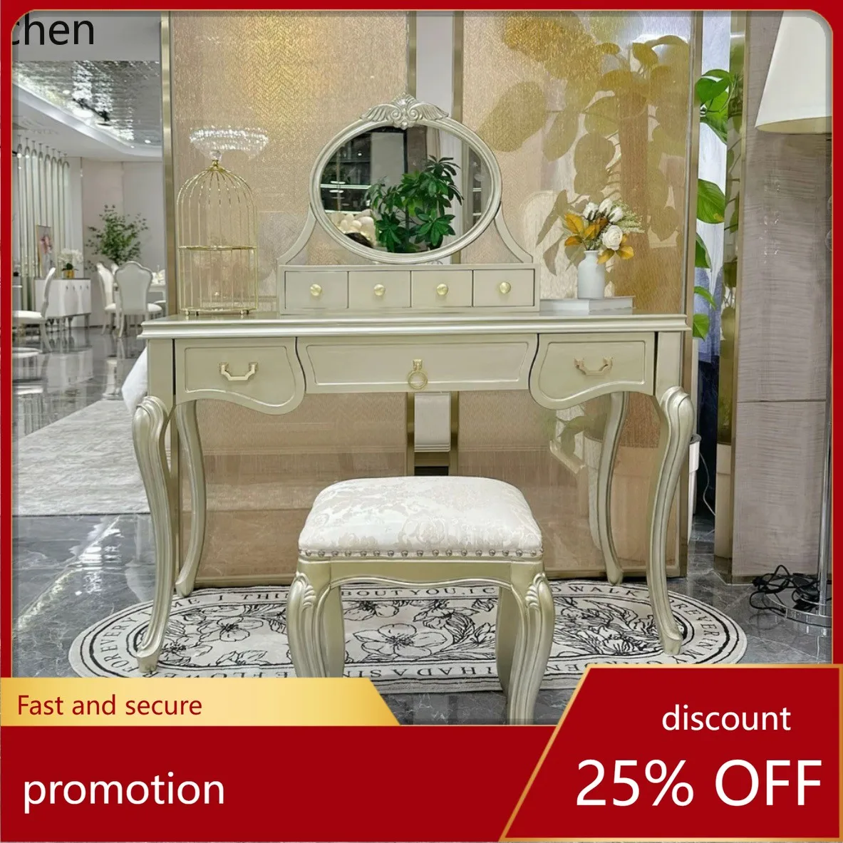 

HXL Solid Wood Dressing Table Simple Bedroom Cream Style Storage Table with Mirror