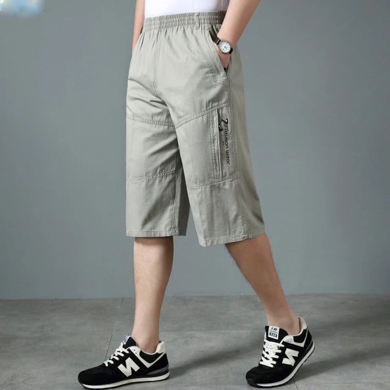 Fashion Pockets Printing Letter Straight Cargo Casual Pants Men's Clothing 2024 Summer New Loose Elastic All-match Capri Pants