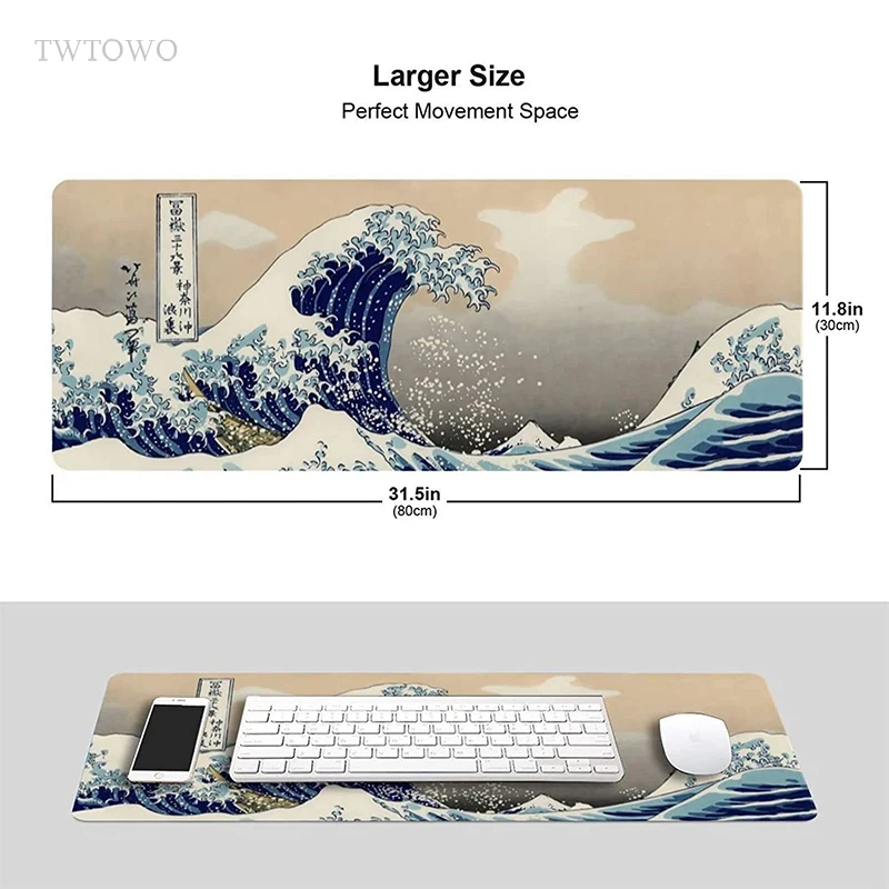 Janpanese Great Wave Mouse Pad Gamer XL Large Computer Home Mousepad XXL MousePads Natural Rubber Office Table Mat Mouse Mats