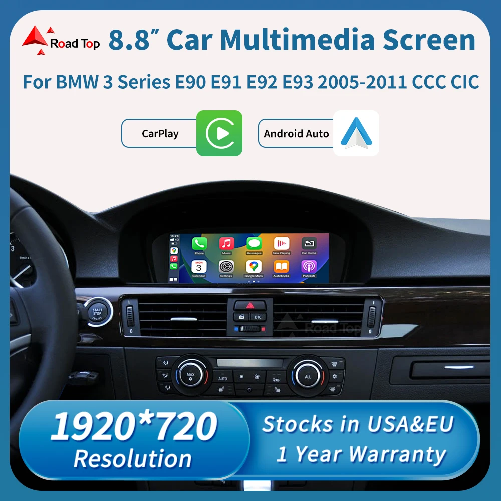 

Road Top 8.8'' 1920*720 Wireless Apple Carplay Android Auto Multimedia Display Screen For BMW 3 Series E90 E91 E92 E93 CCC CIC