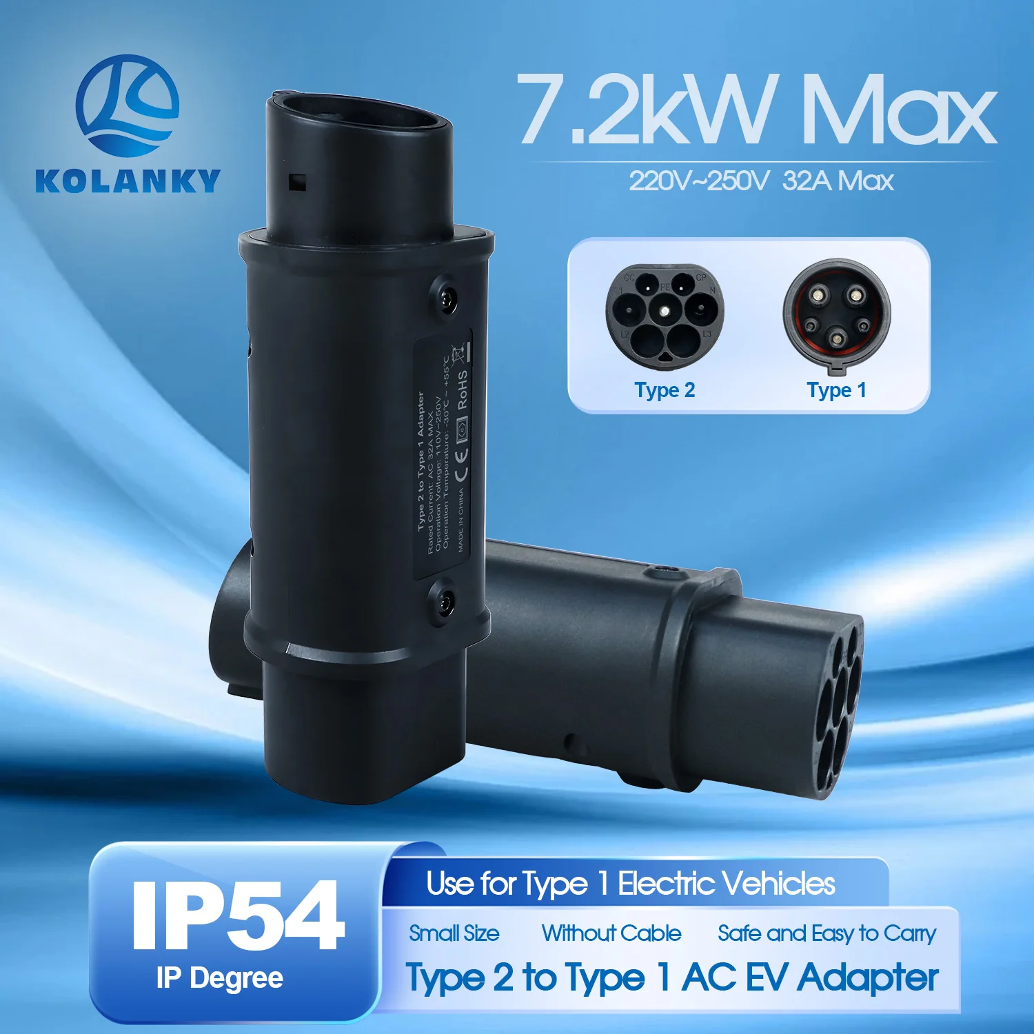 Adapter Kolanky 32A 7.2 KW Typ 2 na Typ 1, Konwerter Typ 1 na Typ 2, Adapter Typ 2 na GBT do ładowania samochodów elektrycznych
