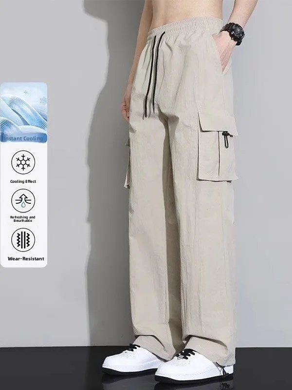 Ice Silk Workwear Pants Men's Summer 2026 New Sport Quick Dry Thin Casual Straight Leg Wide Leg Long Pants Polyester Fiber