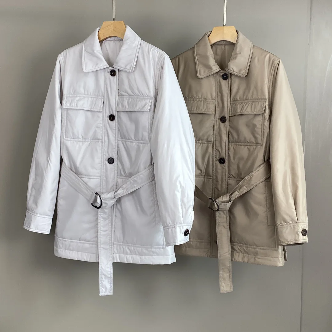 

Autumn and Winter New Lapel Chain Cotton Thin Women's Jacket All-match Casual