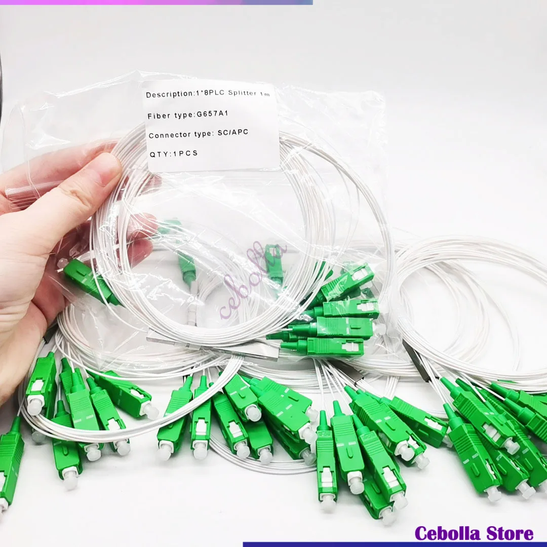 10pcs/lot 1X2 PLC Fiber Splitter SC/APC SM 0.9mm G657A1 connectFree 1m FTTH PLC splitter sc apc PVC free shipping