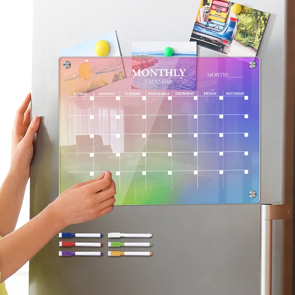 1Set Colored Magnetic Dry Erase Board Blank Monthly Planner Acrylic Fridge Calendar Erasable Planning Board for Home Office