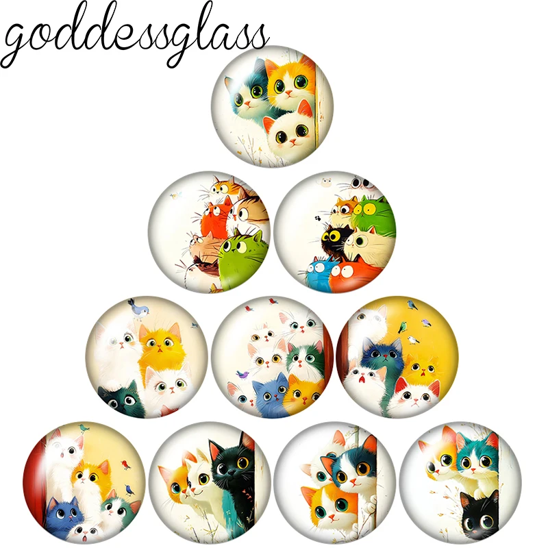 The peeping cats Lovely see the bird 10pcs 12mm/18mm/20mm/25mm Round photo glass cabochon flat back Making findings Jewelry