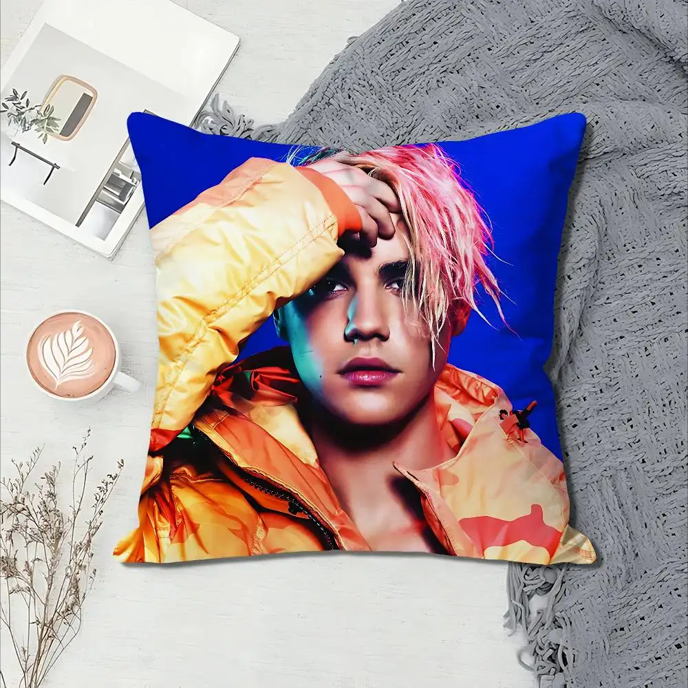 Singer J-Justin B-Bieber Anime Celebrity Merchandise All-Match Printed Pillow Case Sofa Car Office Room Decoration Protector