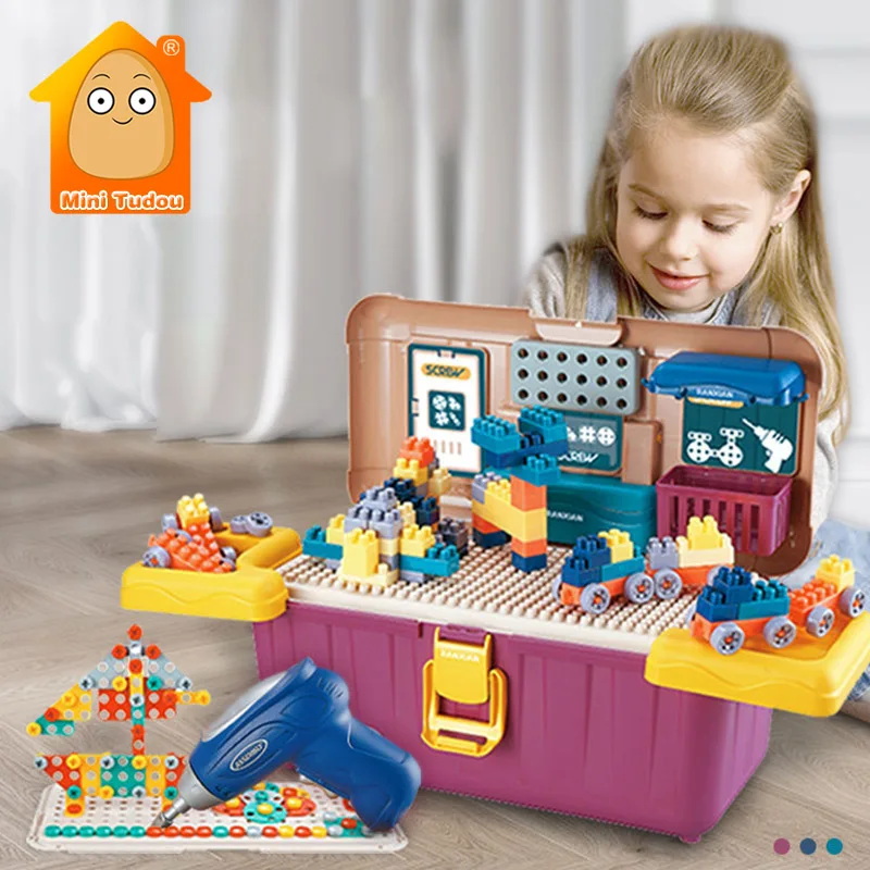 

Kids Drill Screw Nut Building Block Toy DIY Electric Pretend Play Tool Assembly Kit Early Educational Toys For Children Gift
