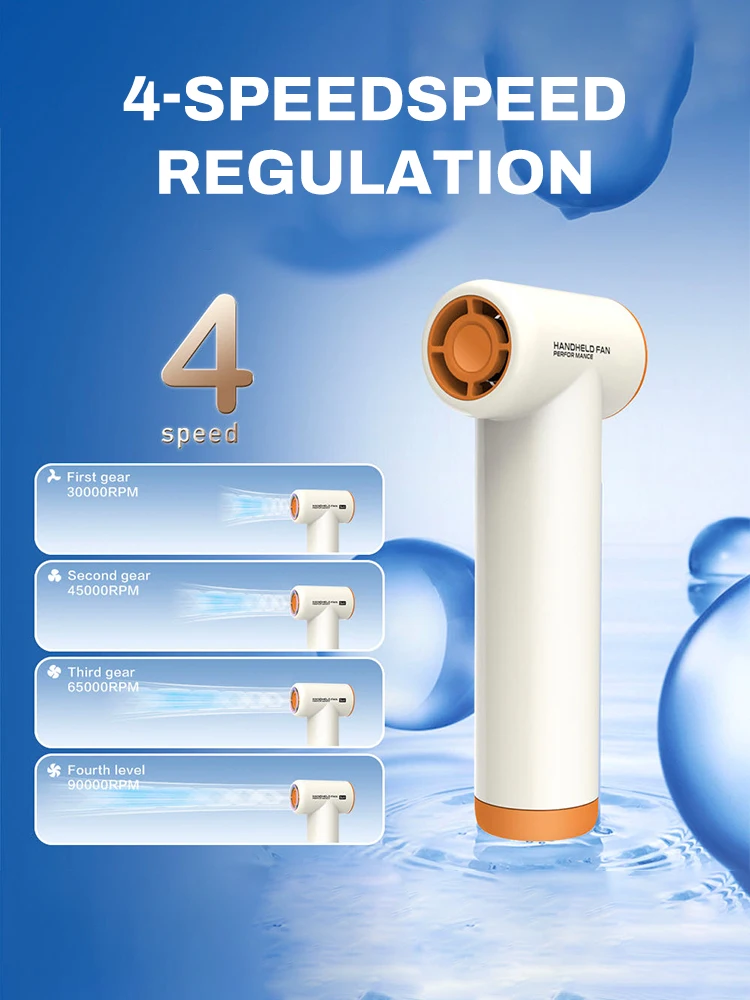 مروحة تربو محمولة باليد 90000 دورة في الدقيقة، مروحة فائقة السرعة مع 4 سرعات، 4000 مللي أمبير، بطارية شخصية قابلة لإعادة الشحن USB-C