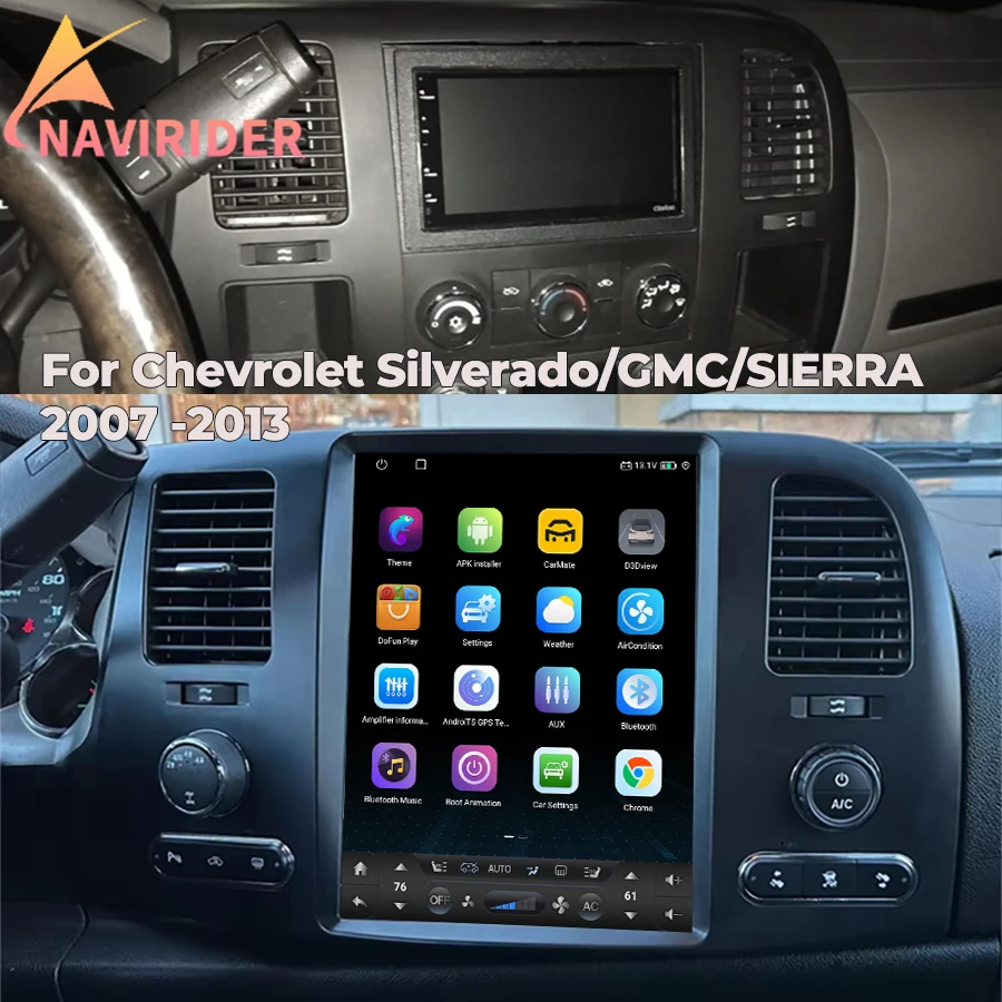 T For Chevrolet Silverado GMC Sierra Cheyenne 2007-2013 Wireless Carplay Vertical Screen Android15 Car Radio GPS Navi Multimedia