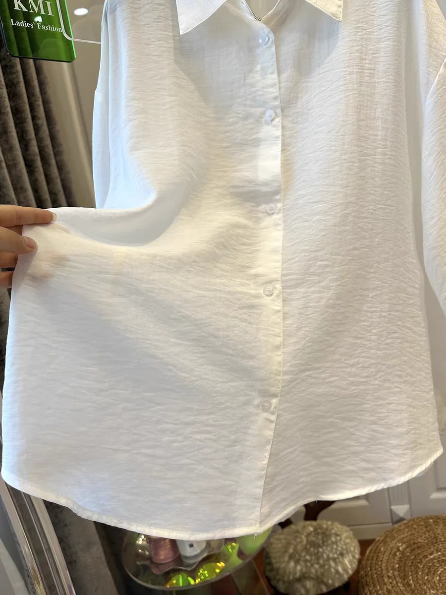

White Casual Sle Silk Long Sve Faionable Sun Protection irt Women Summer 2025 Trendy Top Layered Wear Small irt