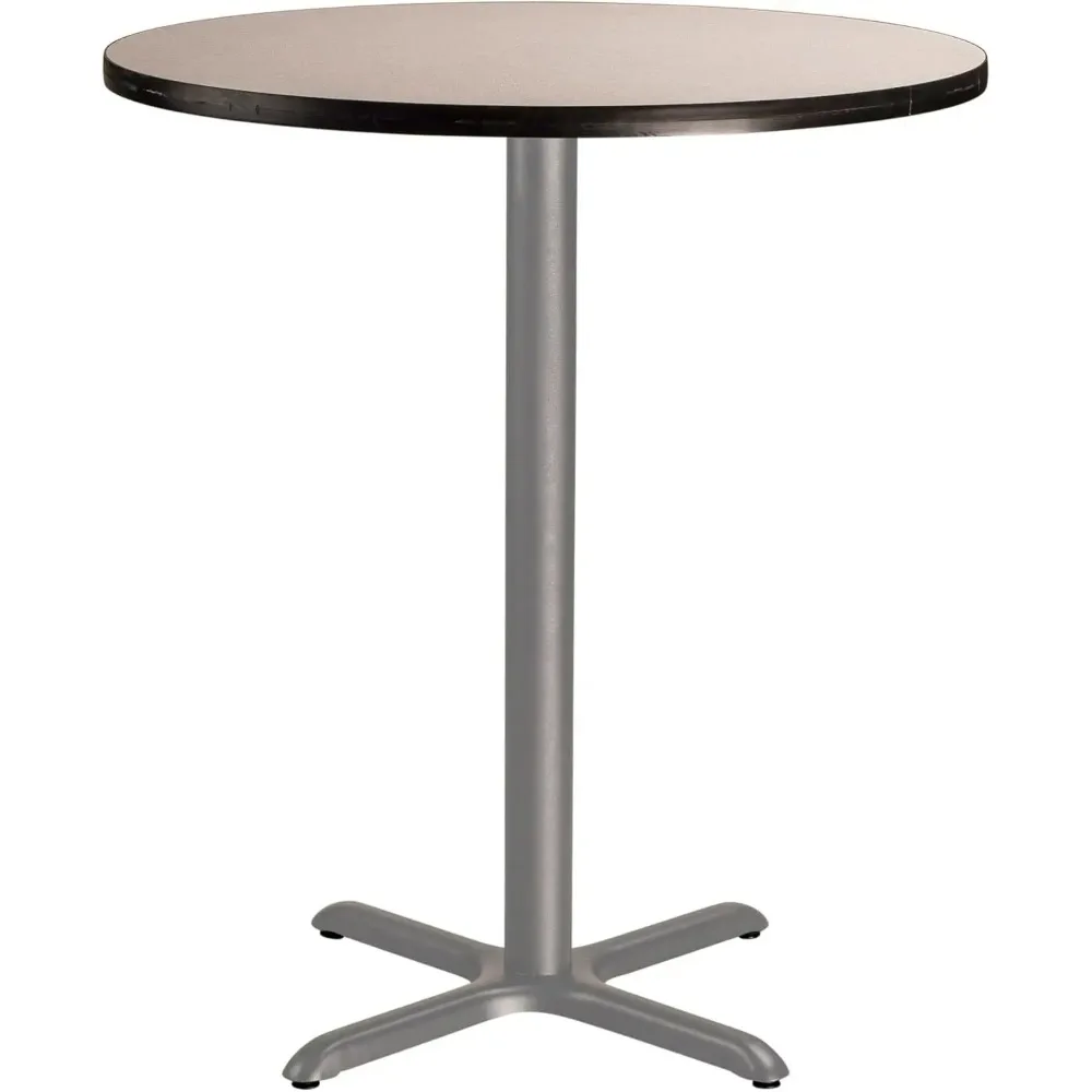 طاولة مقهى مستديرة مقاس 36 بوصة من NPS مع قاعدة X، وارتفاع 42 بوصة، وقلب من اللوح الحبيبي/قالب على شكل حرف T، وسطح سديم رمادي، وإطار رمادي