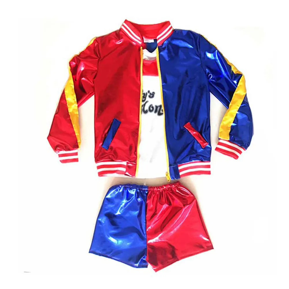 Girls Quinn Costume With Harley Jacket Tshirt Shorts Kids Squad Carnival Costume Kit Birthday Cosplay Halloween Costume