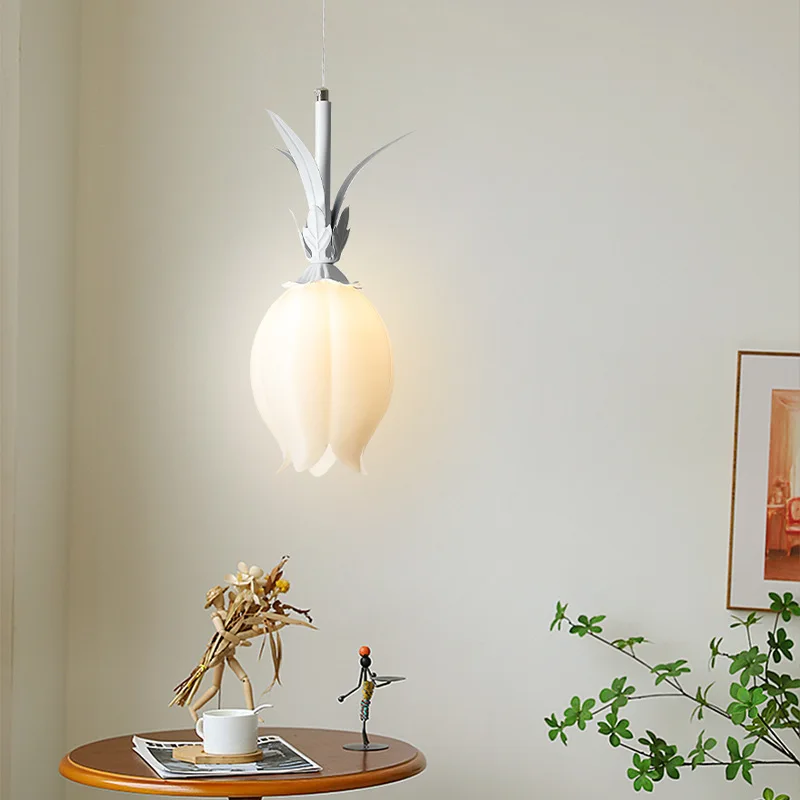 Nordic Style Macaron Green / White Metal Flower Model Pendant Lights Acrylic Blossom LED 7W Cord Hanging Bedside Droplights image 2