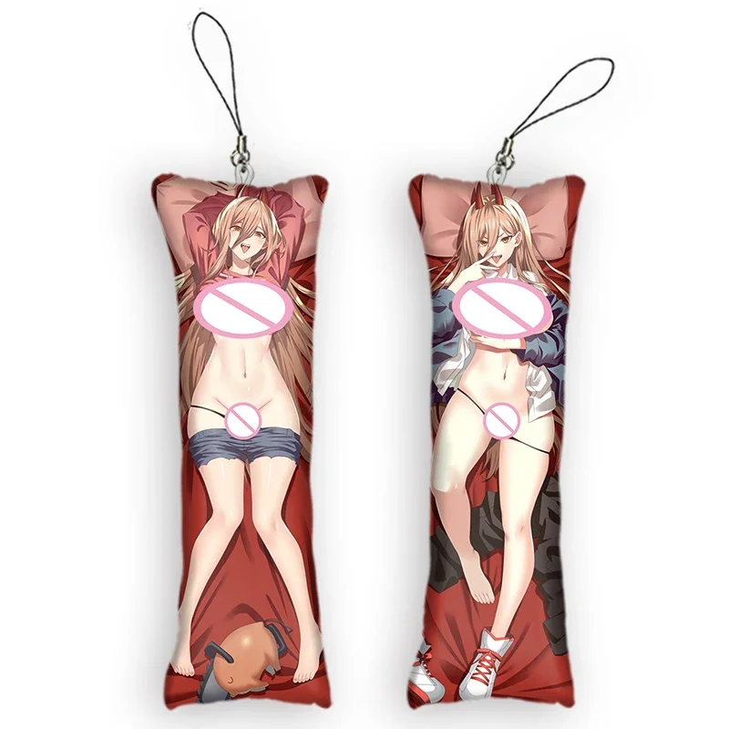 Dakimakura  Mini Keychain Anime Chainsaw Man Power Double-Sided Printed Small Pillow Pendant Cute Otaku Keychain Bag Ornament