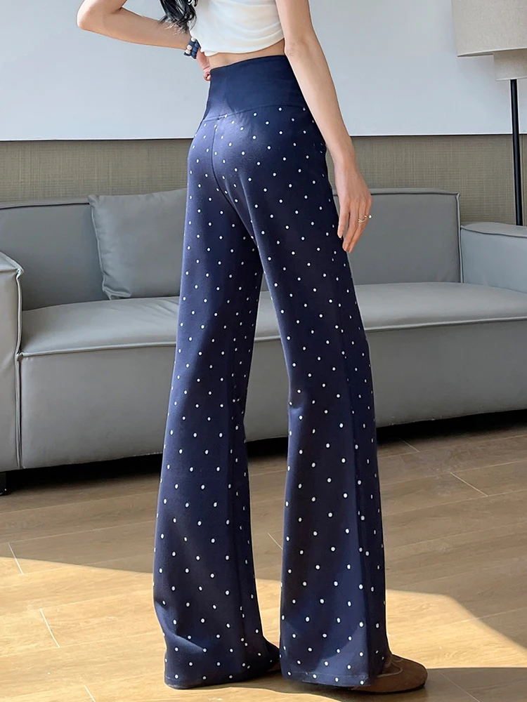 

American Style High Waist Polka Dot Straight Leg Sport Sweatpants Women Summer Slimming Casual Wide Leg Drapey Flared Pants