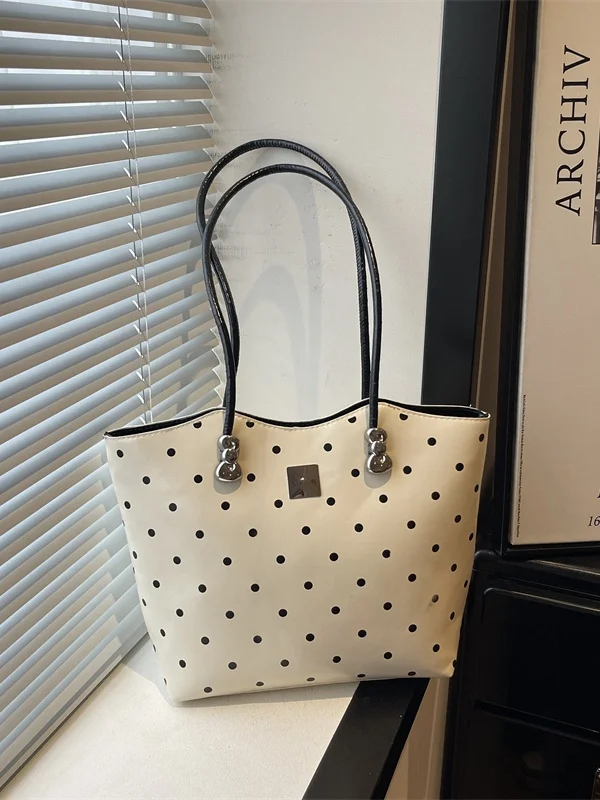 High Aesthetic Dot Pattern Tote Bag Women's Fashionable Large Capacity Single Shoulder Bag Commuter Armpit Bag Korean Style