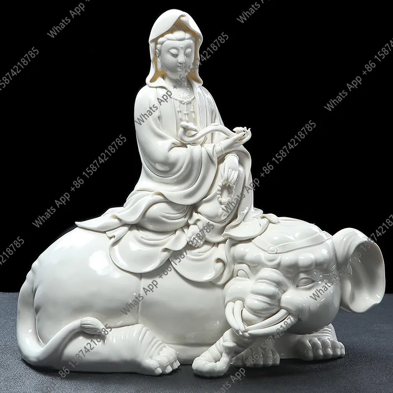 Ceramic Manjushri Bodhisattva Puxian Guanyin Buddha Statue Ornament Home Worship Town House White Porcelain Crafts