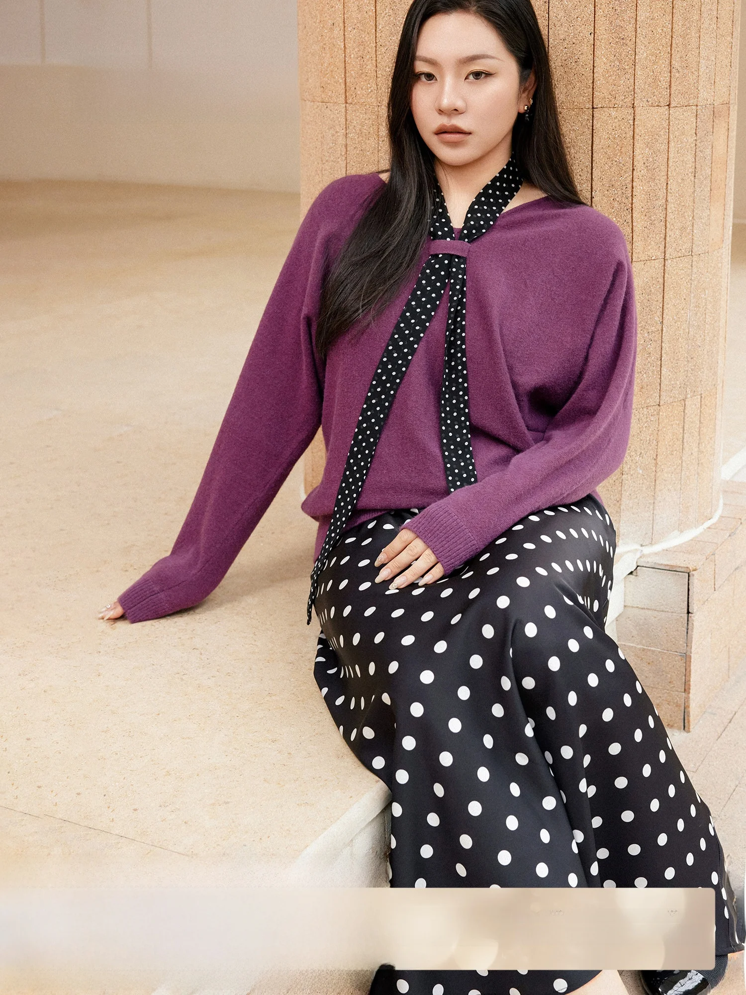 

Plusmall ape Bubble Water Polar Fce Polka Dot Scarf Sweater Satin Polka Dot Fi Tail f Skirt Faionable plus Size Set