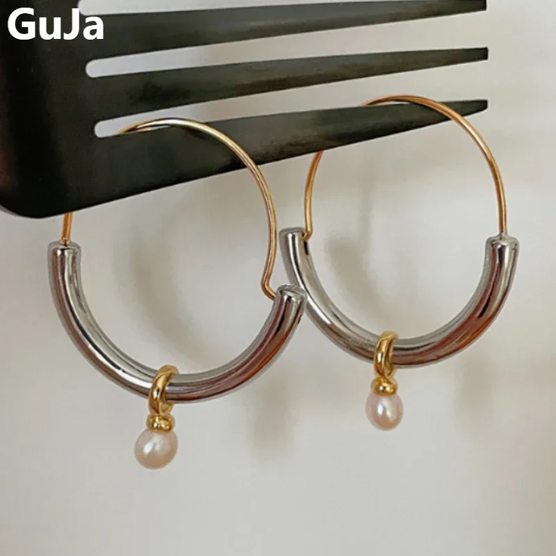 Fashion Jewelry Cool Metal Round Hoop Earrings For Women Girl 2023 Trend New High Quality Small Pearl Dangle Ear Accesories