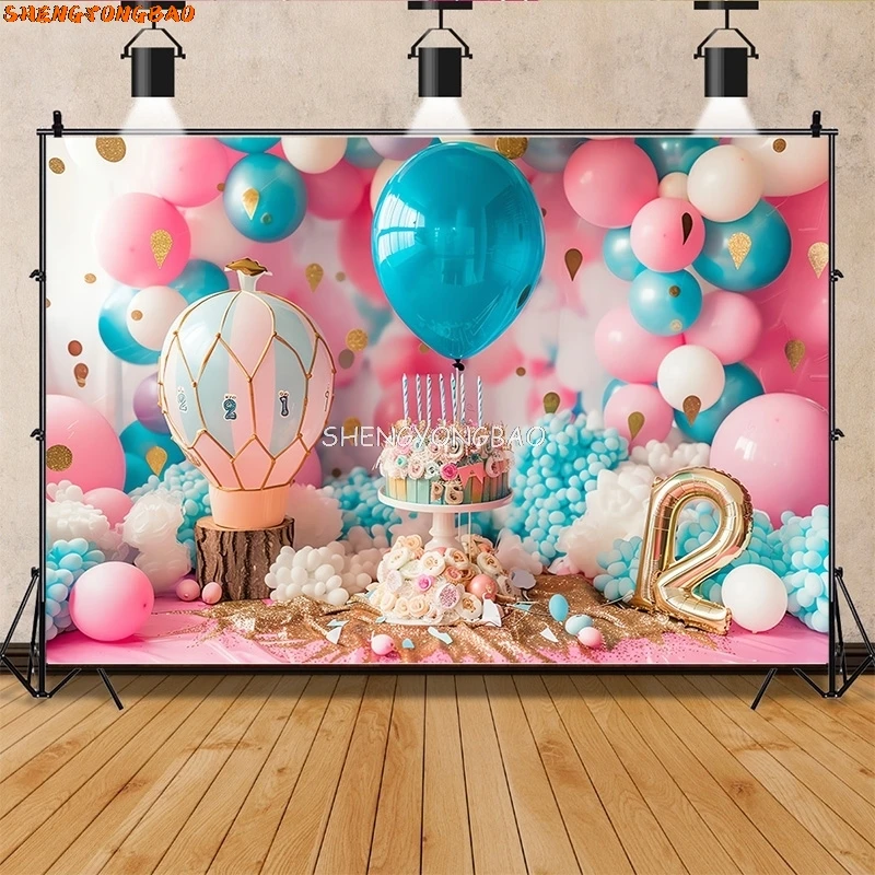 

SHENGYONGBAO Happy Birthday Photography Background Number Pink Bear doll Hydrogen balloon Floral Baby Party Backdrops -SR240701