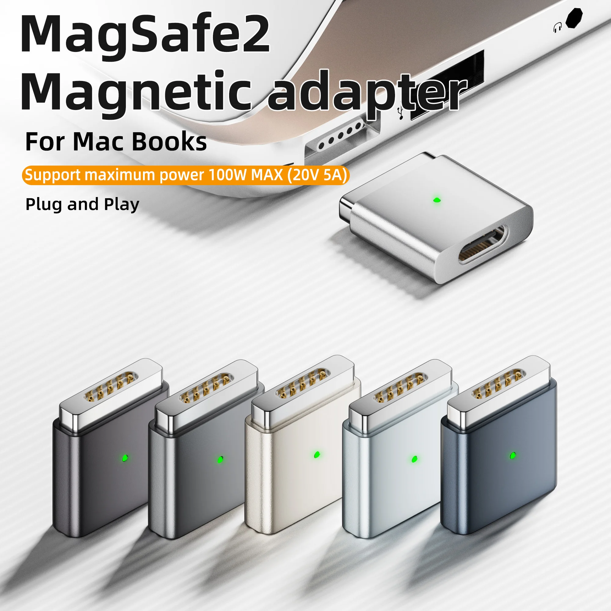 USB-Ctomagsafe2 Magnetic Charging Adapter 100W Fast Charge Converter for MacBook Pro A1398/A1424/MC976/MD506/ME665/ME293/ME294