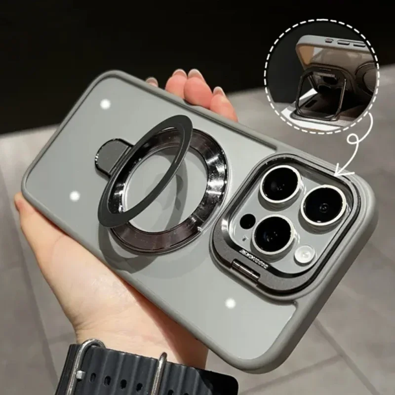 With Two Metal Rings Stand Case For iPhone 15 14 13 12 11 16 Pro Max 15 Plus Case for Magsafe Magnetic Wireless Charging Cover