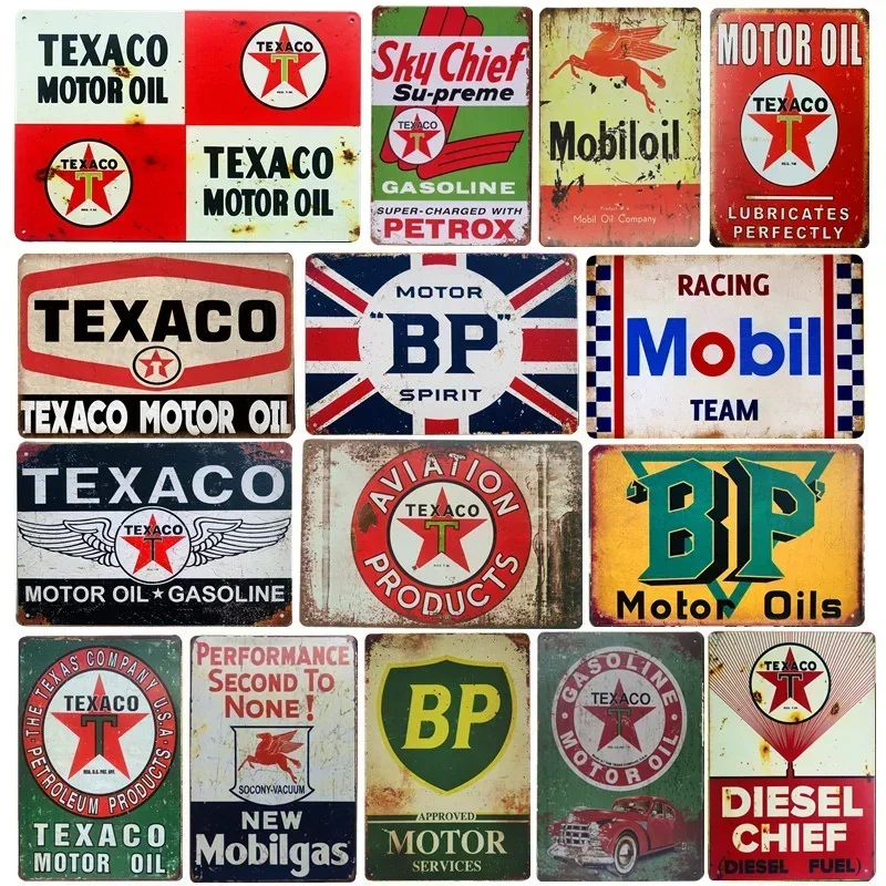 Vintage Metal Tin Signs Decor Motor Oil BP Gasoline Garage Spark Plugs Wall Plaque Art Posters Decor