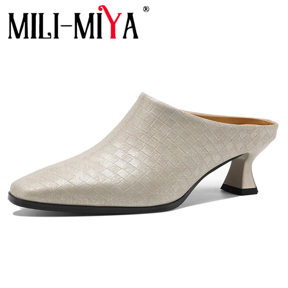 MILI-MIYA New Arrival Women’s Plain-Coloured Calfskin Square-Toe High Heels With Chunky Heels Slip-On Style Available In