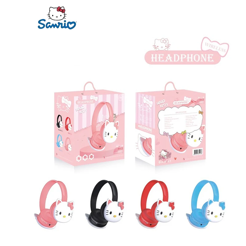 Sanrio Anime Cartoon Hello Kitty Wireless Stereo Bluetooth Cute Girls Head Wear Foldable High Quality Noise-cancelling Headset