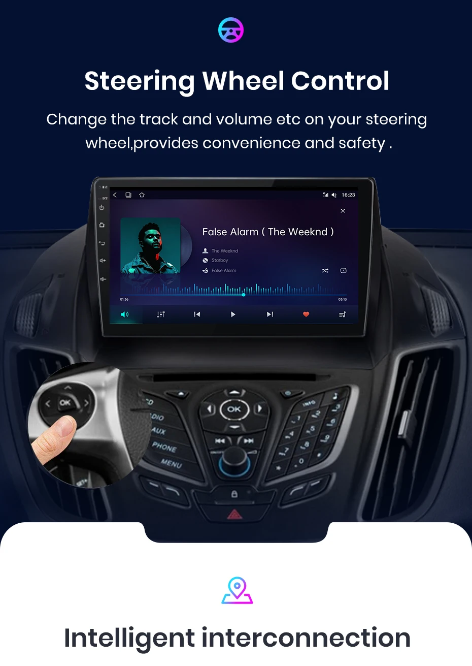 Junsun Drahtlose CarPlay Android Auto Auto Radio Für Ford Escape Kuga 2 C-MAX 2013-2016 GPS Multimedia 2din System – Detail 16