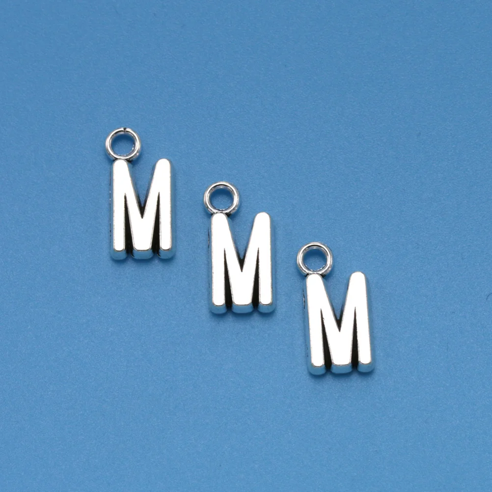 

50Pcs English Alphabet M Pendant Alloy Charms Silver DIY Jewelry Making Accessories Necklace Bracelet Keychain