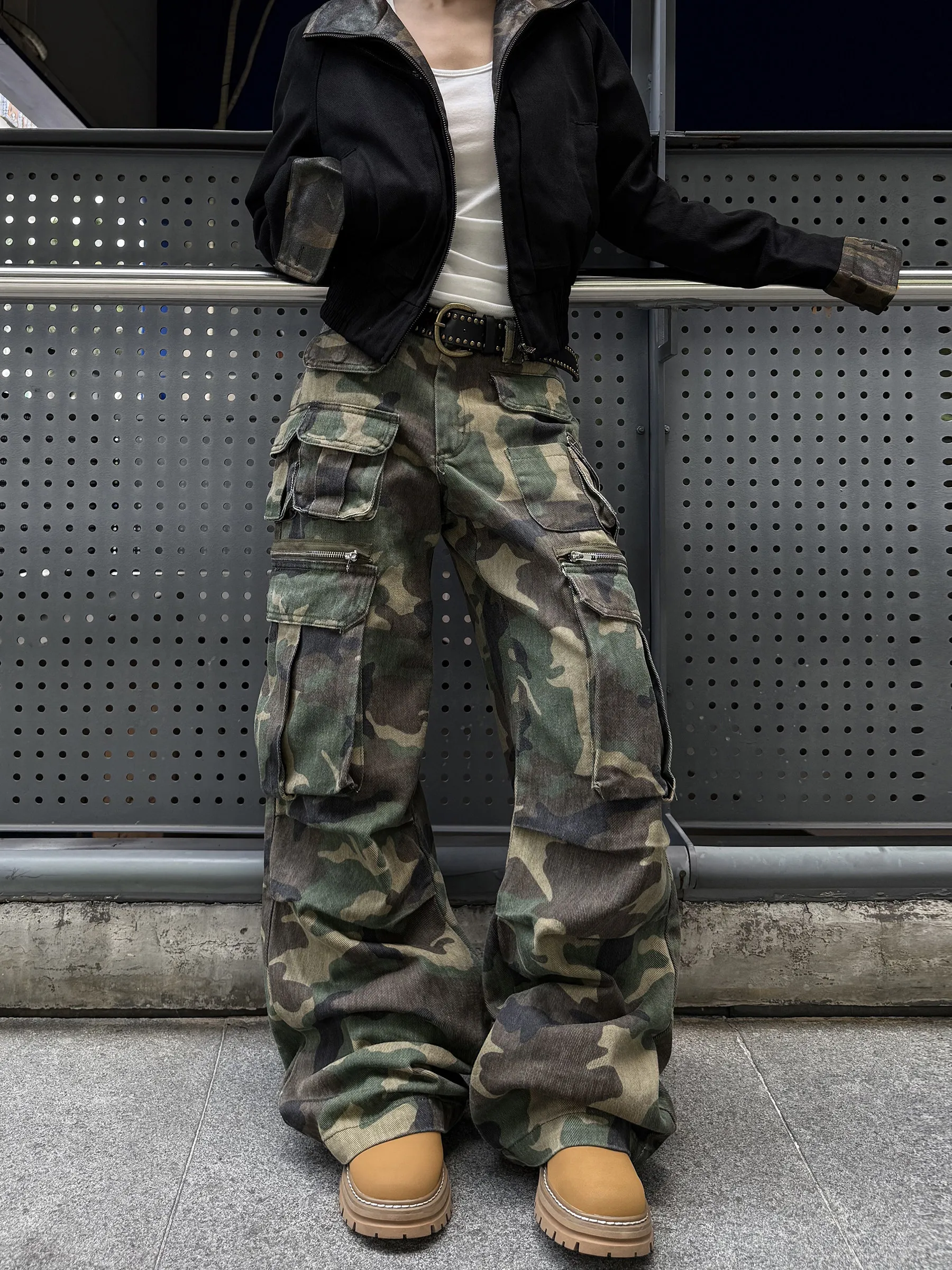 

Retro American Camouflage Work Pants Men's CleanFit Trendy High Street Weathered Wide Leg Couple Casual Pants Youth