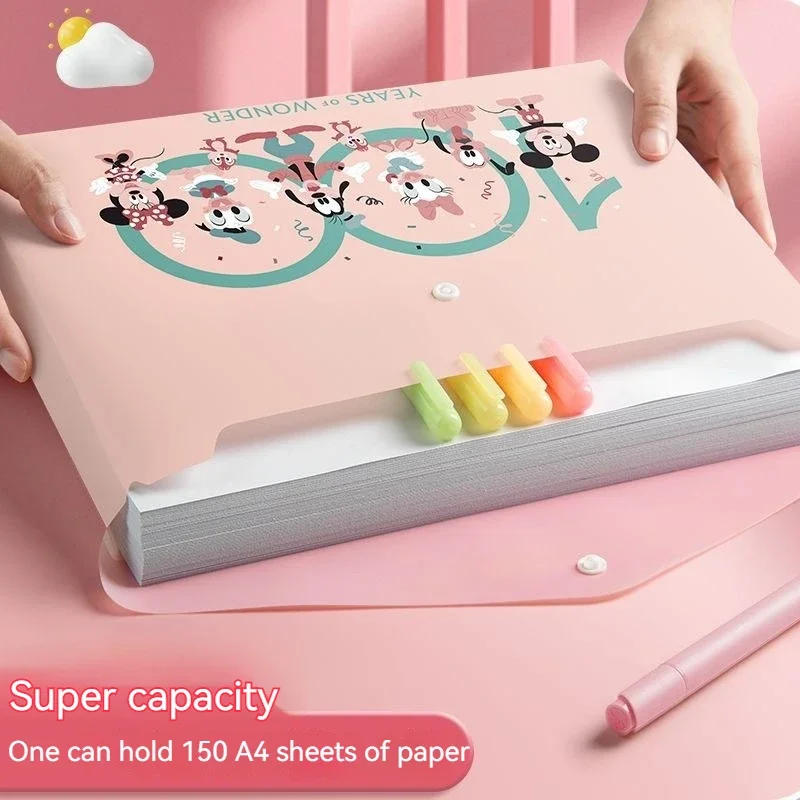 5pcs Disney A4 Cartoon File Bag Transparent Test Paper Stationery Storage Bag Pp Buckle Office Information File Bag Wholesale