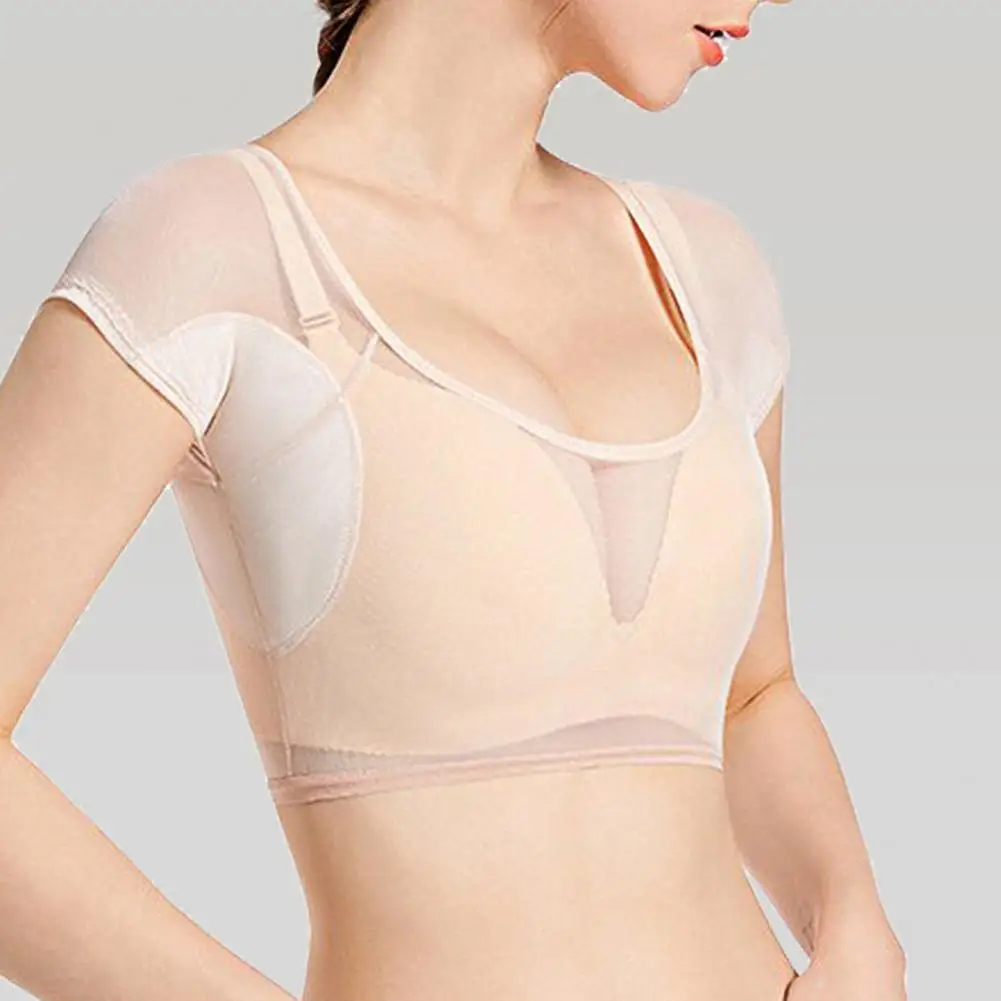 Women Short Tops Transparent Sweat Absorbing Clothes Ultra-thin Mesh Quick-drying Chest Wrap Vest Sweat Pads T-shirt for Women