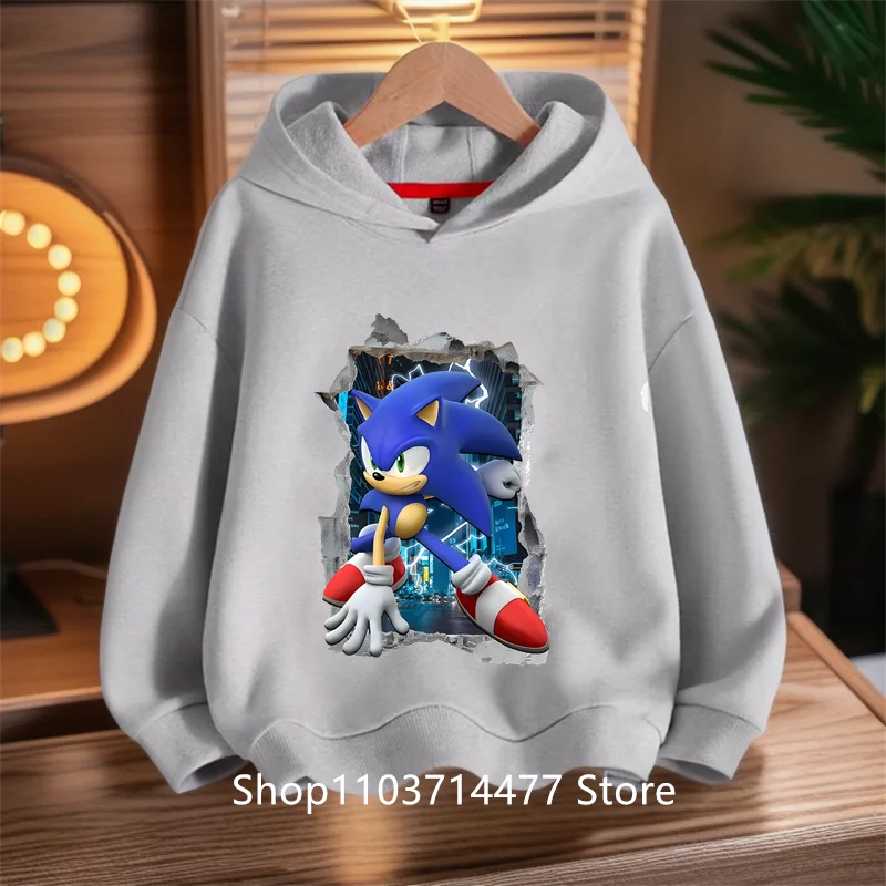 2025 Sonic the Fastest Boy - Kids Hoodie with Cartoon Print - Sporty Boys' Casual Shirt - Long Sleeve for Autumn/Winter