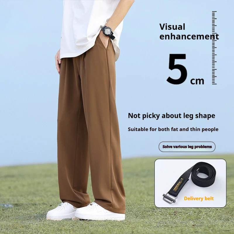 2025 New Men Retro High Waist Trousers Summer Thin Lightweight Straight Leg Casual Pants American Streetwear Vintage Silky
