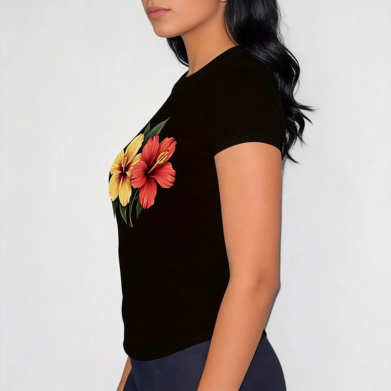 Fashion Creative Flower Print Women's Y2k Tees Tops Casual Graphic Tshirt Crew Neck Short-Sleeve T-Shirt for Women Clothes
