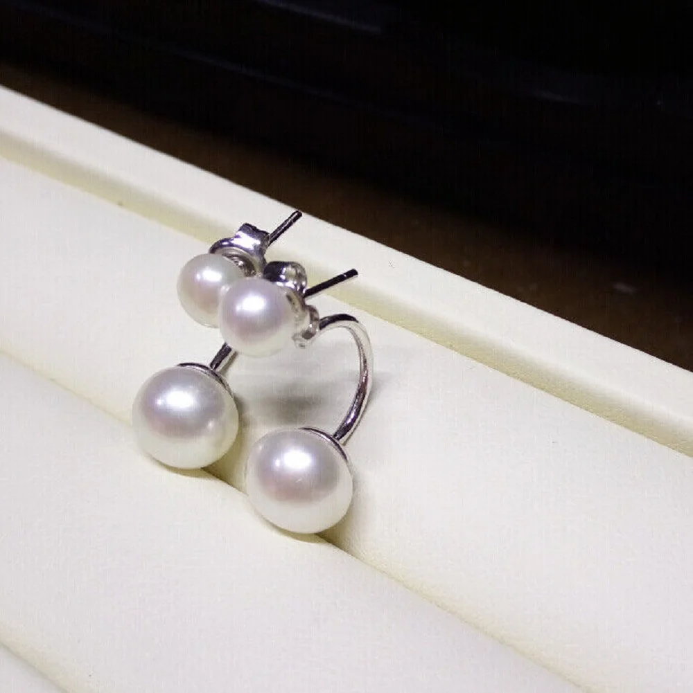 Amazing AAA 6-5mm 8-9mm Natural South Sea White Round Pearl Earrings 925 Silver