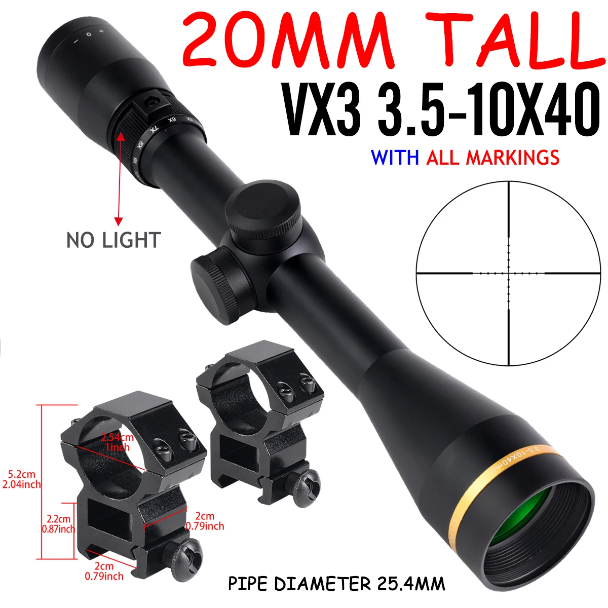 LEU**LD M3 3.5-10X40 Scope Long Red and Green Cross Line Adjustable Sight Tactical Reflex Sight Optics Hunting for 11mm/20mm image 3