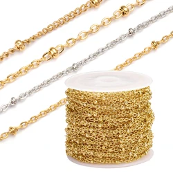 2Meters Stainless Steel Beaded Cable Link Clip Gold Beads Ball Chain DIY Anklet Necklaces Bracelet Jewelry Making Wholesale