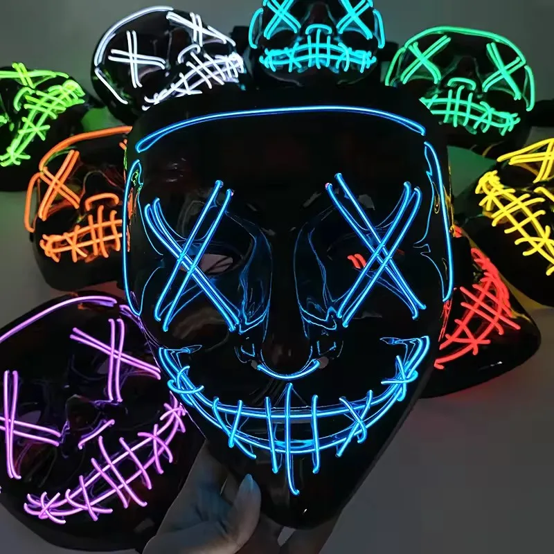 Máscara LED de Neón Inalámbrica para Halloween, Máscara de Purge, Máscaras de Fiesta de Disfraces, Máscara de Terror que Brilla en la Oscuridad, Máscara Luminosa