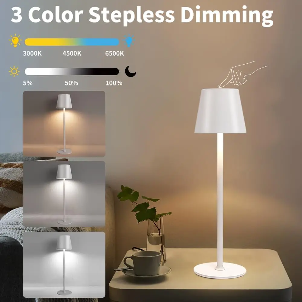 

LED Table Lamps USB Rechargeable Battery Cordless Desk Lamp Touch Control 3 Colors Stepless Dimming Metal Night for Bedroom Bars