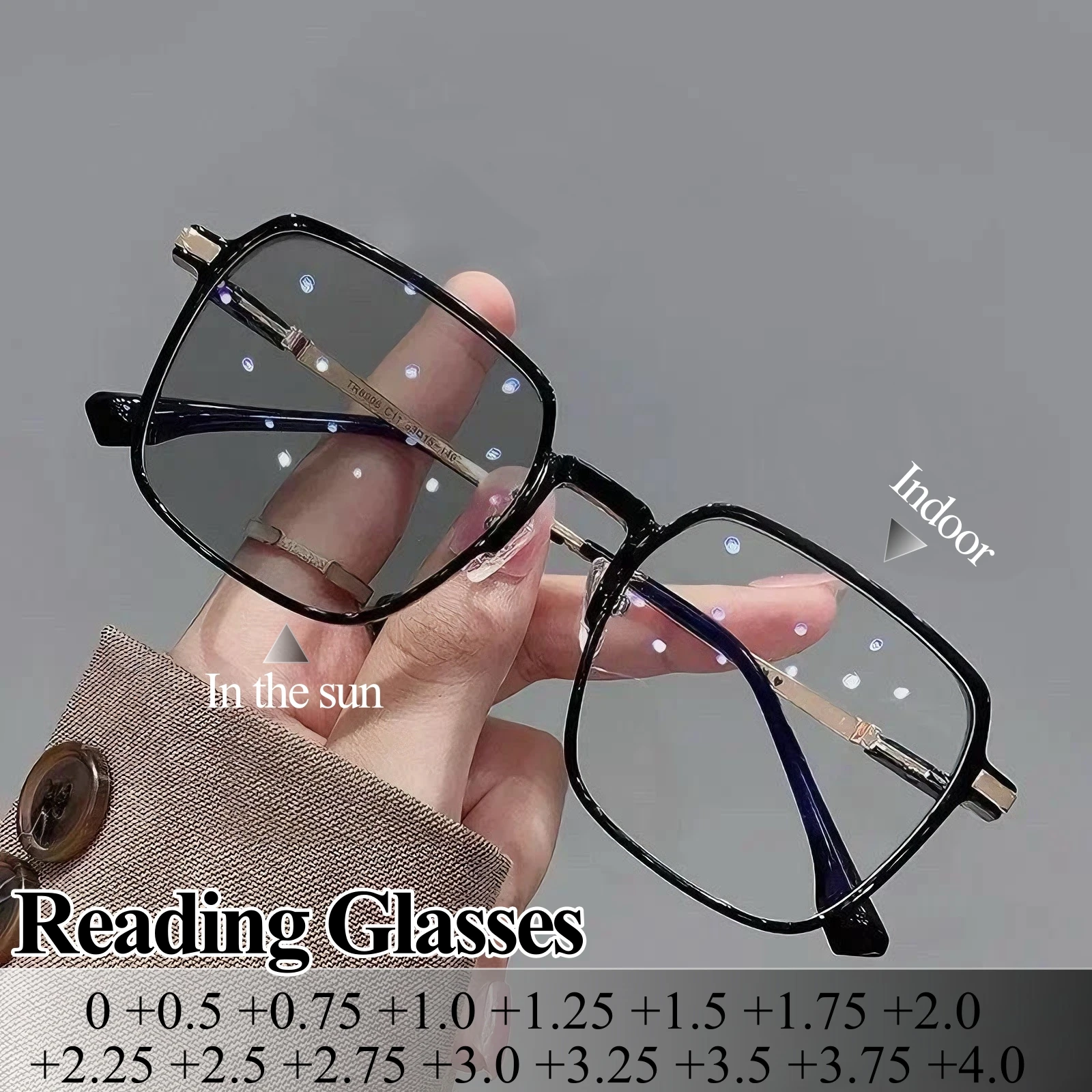

Square Photochromic Reading Glasses Anti Blue Light/UV400/Transition Lenses Fashion Sun Shades Eyewear for Men Women (0 To +4.0)